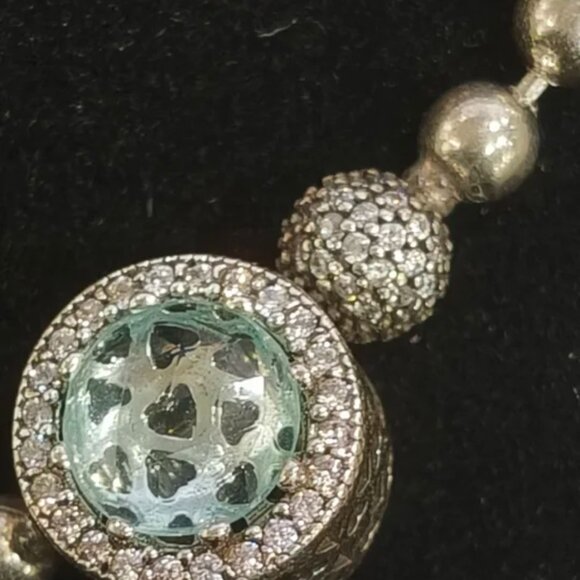 Pandora Silver Beaded Bracelet with Blue Crystal Charm - Picture 2 of 6